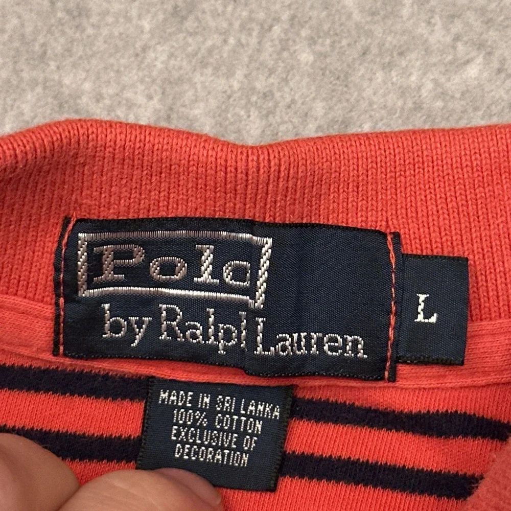 Vintage Polo Ralph Lauren Polo Shirt Men's L Red/Orange Striped 100% Cotton Golf